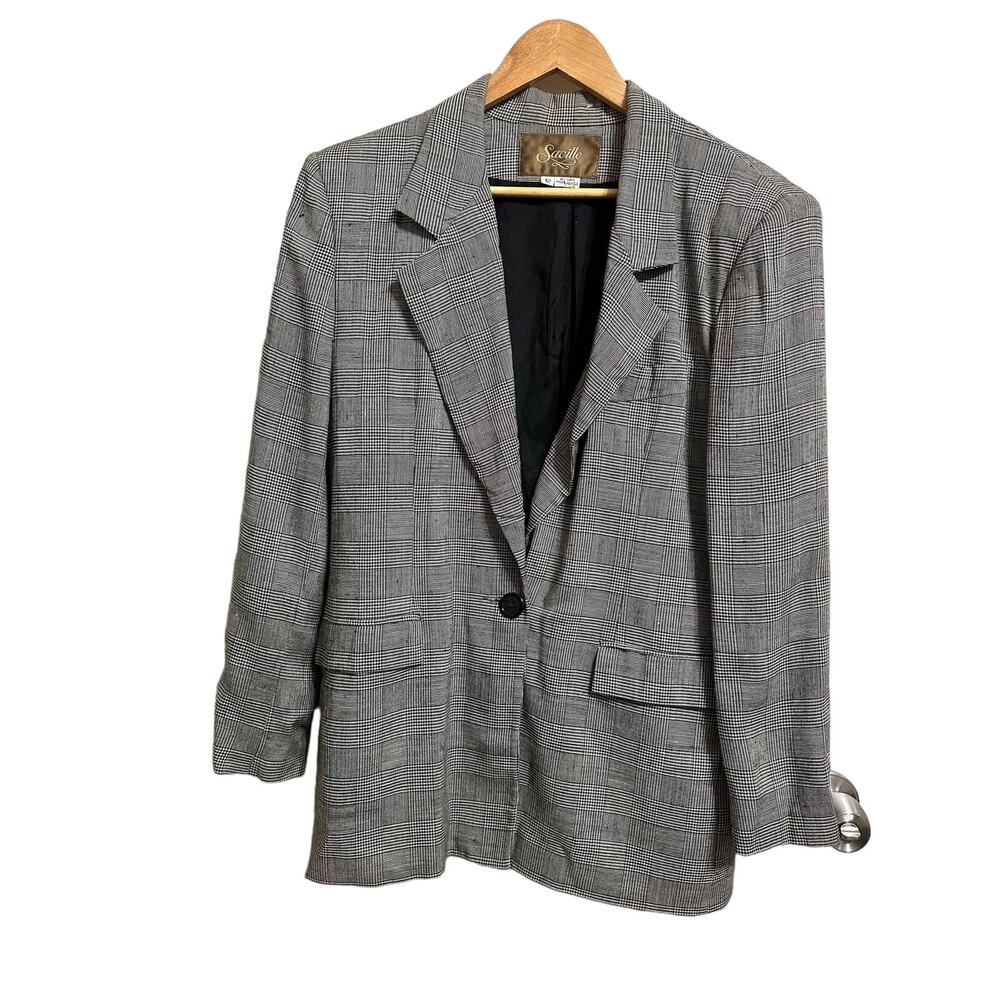Saville vintage‎ women's black white plaid suit jacket size 12